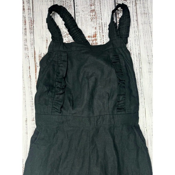 Rue Stiic Linen Blend Black Costella‎ Overalls Jumpsuit Sz M - Picture 2 of 4